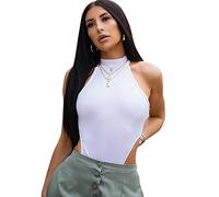 KOEMCY Body Donna Elegante Bodysuit Mock Turtle Neck Shapewear Jumpsuits Tops Contenitivo Modellante Shapewear Intimo Body Tinta Unita Uno Pezzo (Bianco,S)