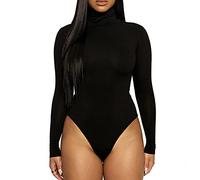 KOEMCY Body Donna Manica Lunga Elegante Collo Alto Bodysuit Sexy Aderenti a Maniche Lunghe Caldo Casuale Jumpsuits Basic Tops (Nero,M)