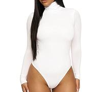 KOEMCY Body Donna Manica Lunga Elegante Collo Alto Bodysuit Sexy Aderenti a Maniche Lunghe Caldo Casuale Jumpsuits Basic Tops (Bianco,S)