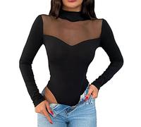 KOEMCY Body Donna Manica Lunga Elegante Mesh Lingerie Tinta Unita Shapewear Jumpsuits Tops Contenitivo Modellante Casuale Jumpsuits Tops Blusa Camicie Top (Nero,L)