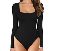 KOEMCY Body Donna Manica Lunga Elegante Sexy Tuta Aderente Nero Bodysuit Basic Donna Pagliaccetto Elasticizzato Tinta Unita Casuale Jumpsuits Tops (Nero, M)