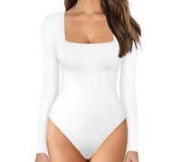 KOEMCY Body Donna Manica Lunga Elegante Sexy Tuta Aderente Nero Bodysuit Basic Pagliaccetto Elasticizzato Tinta Unita Casuale Jumpsuits Tops (Bianco, M)