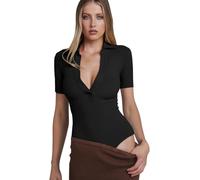 KOEMCY Body Donna Maniche Corte Colletto a V Bodysuit Elegante Skims Bodysuit Contenitivo Modellante Outfit Estivi Abbigliamento Donna Casual chic
