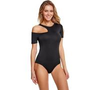 KOEMCY Body Donna Maniche Corte Spalla Scoperta Bodysuit Elegante Contenitivo Modellante Bodysuit Aderente Morbido Outfit Estivo moda(Nero/L)