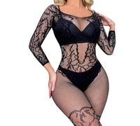 KOEMCY Body Donna Pizzo Completi Intimi Sexy Babydoll Hot Curvy Camicia Da Notte Donna Sexy Completo Intimo Seducente Biancheria Intima Jacquard Lingerie Senza Cavallo(Nero)