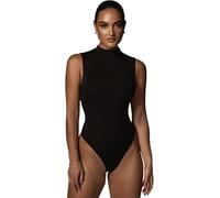 KOEMCY Body Donna Sexy senza Maniche con Mezzo Colletto Bodysuit Elegante Slim Pagliaccetto Elasticizzato Jumpsuits Tops Leotard (Nero,L)