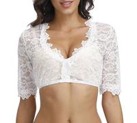 KOEMCY Camicetta Tradizionale Dirndl da Donna in Pizzo Bianco con Scollo a V Maniche Corte Sexy per Oktoberfest Trasparente Elegante ed Esclusiva Camicetta(M)