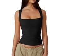 KOEMCY Camicia Sportiva da Donna Senza Maniche Scollo Quadrato Crop Top Leggero Slim Sleeveless Maglietta Canotta a Spalla Sportiva Ad Asciugatura Rapida Sport Yoga (Nero XL)
