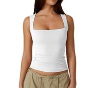 KOEMCY Camicia Sportiva da Donna Senza Maniche Scollo Quadrato Crop Top Leggero Slim Sleeveless Maglietta Canotta a Spalla Sportiva Ad Asciugatura Rapida Sport Yoga (Bianco L)