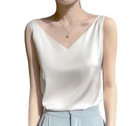 KOEMCY Canotta da Donna in Raso Top Senza Maniche Camicette Canotta Maglietta Tops Estiva Basic Estivo Cami Scollo a V Tank Top