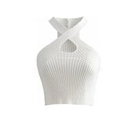 KOEMCY Canotta Donna Crop Canotte Estive Crop Top Sexy Canottiera Canotta a Tinta Unita in Stile Casual Incrociata Tagliata Senza Maniche Crop Top Canotta (Bianco)
