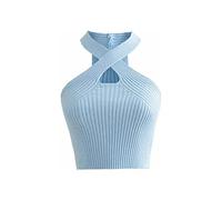 KOEMCY Canotta Donna Crop Canotte Estive Crop Top Sexy Canottiera Canotta a Tinta Unita in Stile Casual Incrociata Tagliata Senza Maniche Crop Top Canotta (Blu)