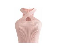 KOEMCY Canotta Donna Crop Canotte Estive Crop Top Sexy Canottiera Canotta a Tinta Unita in Stile Casual Incrociata Tagliata Senza Maniche Crop Top Canotta (Rosa)