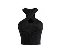 KOEMCY Canotta Donna Crop Canotte Estive Crop Top Sexy Canottiera Canotta a Tinta Unita in Stile Casual Incrociata Tagliata Senza Maniche Crop Top Canotta (Nero)