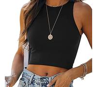 KOEMCY Canotte Donna Estive Tank Top Canotta Crop Girocollo Maglietta Senza Maniche Cotone Elegante Canottiera Abbigliamento Estivo T Shirt Casual Magliette Corte Aderenti