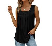 KOEMCY Canotte Donna Estive Tank Top Canotta Maglietta Scollo Quadrato con Pieghe Elegante Abbigliamento Casual Cotone Traspirante Senza Maniche Estiva