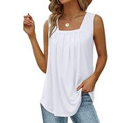 KOEMCY Canotte Donna Estive Tank Top Canotta Maglietta Scollo Quadrato con Pieghe Elegante Abbigliamento Casual Cotone Traspirante Senza Maniche Estiva