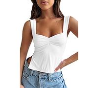 KOEMCY Canotte Donna Estive Tank Top Canotta Quadrata Arricciata Maglietta Elegante T Shirt Cotone Abbigliamento Estivo Magliette Senza Maniche Canottiera
