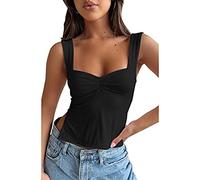 KOEMCY Canotte Donna Estive Tank Top Canotta Quadrata Arricciata Maglietta Elegante T Shirt Cotone Abbigliamento Estivo Magliette Senza Maniche Canottiera