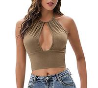KOEMCY Canotte Donna Estive Tank Top Halter Canotta Maglietta Crop Elegante Cotone Abbigliamento Estivo T Shirt Magliette Senza Maniche Collo Alto Canottiera Casual Moda