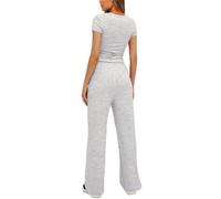 KOEMCY Completi Donna Estivi Casual Moda Set di Pantaloni Casa Jogging Yoga Elegante Tuta Completa Top Slim Fit e Lunghi Pantaloni con Tasche e Coulisse (Grigio Chiaro,L)