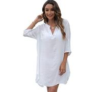 KOEMCY Copricostume Donna Mare Casual Scollo a V Spiaggia Camicia Vestito da Spiaggia Copri Costume Copricostumi da Bagno Sexy Bikini Cover Up (Bianco,L)