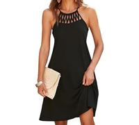 KOEMCY Copricostume Donna Vestito Mare Crochet Hollow out Abito Senza Maniche Schermato Abito da Spiaggia Bikini Cover Up Spiaggia Vestiti da Vacanza Beachwear Beach Dress con Tasca (Nero M)