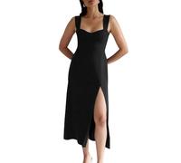 KOEMCY Donna Abiti con Spacco Lungo Abito A-Line con Collo Quadrato e Cavezza Tinta Unita Cocktail Abito Maxi Party Abiti da Sposa Sera Elegante Bodycon (Nero S)