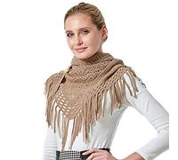 KOEMCY Foulard Donna Frange Triangolo Sciarpa Tinta Unita Scarf Maglia Sciarpa Finto Cashmere Sciarpa Foulard Lungo Scialle per Autunno Inverno (Khaki)