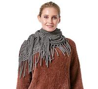 KOEMCY Foulard Donna Frange Triangolo Sciarpa Tinta Unita Scarf Maglia Sciarpa Finto Cashmere Sciarpa Foulard Lungo Scialle per Autunno Inverno (Grigio)