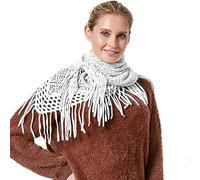 KOEMCY Foulard Donna Frange Triangolo Sciarpa Tinta Unita Scarf Maglia Sciarpa Finto Cashmere Sciarpa Foulard Lungo Scialle per Autunno Inverno (Bianco)