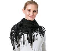 KOEMCY Foulard Donna Frange Triangolo Sciarpa Tinta Unita Scarf Maglia Sciarpa Finto Cashmere Sciarpa Foulard Lungo Scialle per Autunno Inverno (Nero)