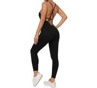 KOEMCY Jumpsuit Donna Tutina Sportiva Aderente con Spalline Incrociate Tuta Estiva Intera Body Pantaloni Lungo Completo Sportivo Elegante Tutine per Fitness Yoga