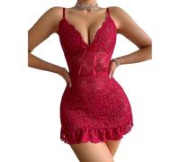 KOEMCY Lingerie Donna Pizzo Babydoll Floreale Elegante Completo Intimo Sexy Abbigliamento Notte Vestito Trasparente Reggiseno Intimi Abito