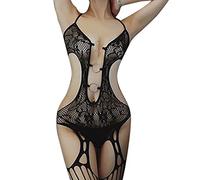 KOEMCY Lingerie Donna Pizzo Body Intero Halter Neck Completi Intimi Sexy Abbigliamento Erotico Reggicalze Elegante Intimo Hot Trasparente Floreale Merletto
