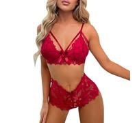KOEMCY Lingerie Donna Pizzo Set Due Pezzi Completo Intimo Abbigliamento Reggiseno Triangolo Shorts Elegante Trasparente Fiori Ricamati Completi Intimi Sexy Sensuale