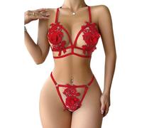 KOEMCY Lingerie Donna Pizzo Set Triangolo Floreale Completi Intimi Abbigliamento Intimo Hot Sexy Elegante Completo Due Pezzi Reggiseno Perizoma Decorazione Pizzo