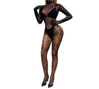 KOEMCY Lingerie Donna Pizzo Trasparente Body Intero Maniche Lunghe Abbigliamento Intimo Sexy Completo Elegante Tutina Rete Floreale Catsuit Bodysuit Jumpsuit