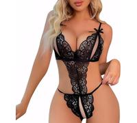 KOEMCY Lingerie Donna Sexy Intima Sexy Babydoll Pizzo Lingerie Scollo a V Bodysuit Camicia da Notte Abito in Tulle con Chiusura sul Cavallo Trasparente Intima da Notte Sexy Erotico