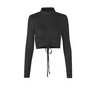 KOEMCY Maglietta a Maniche Lunghe Donna Crop Top Mezzo Collo Camicette Coulisse Pullover Blusa Basic Eleganti Camicia Sexy Slim Top Autunno Invernali (Nero,S)
