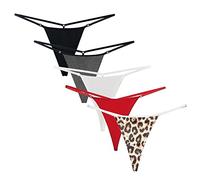 KOEMCY Pacco da 5 G String Perizoma per Donne Sexy T Back Vita Bassa Perizoma Mutandine Senza Cuciture Cotone Mutande Bikini (XL)