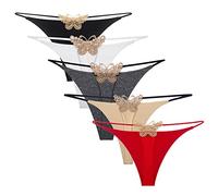 KOEMCY Pacco da 5 Perizoma da Donna Sexy Vita Bassa Perizoma Farfalla Ricamo G String Perizoma Senza Cuciture Mutande T Back Tanga Bikini Perizoma (XL)