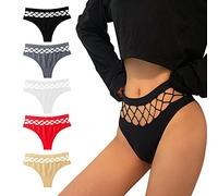 KOEMCY Pacco da 5 Perizoma per Donne a Rete Trasparente Sexy Hollow out Mutandine Slip Mutandine Senza Cuciture Vita Alta Perizomi (XXL)