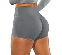KOEMCY Pantaloncini Sportivi Donna, Fitness Pantaloncini Elastico Leggins Shorts Pantaloni Sportivi Corti Donna Push Up con Tasche per Palestra Jogging Allenamento Yoga Corti (Grigio, S)