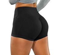 KOEMCY Pantaloncini Sportivi Donna, Fitness Pantaloncini Elastico Leggins Shorts Pantaloni Sportivi Corti Donna Push Up con Tasche per Palestra Jogging Allenamento Yoga Corti (Nero, S)