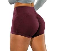 KOEMCY Pantaloncini Sportivi Donna, Fitness Pantaloncini Elastico Leggins Shorts Pantaloni Sportivi Corti Donna Push Up con Tasche per Palestra Jogging Allenamento Yoga Corti (Rosso, XL)