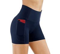 KOEMCY Pantaloncini Sportivi Donna Shorts Ciclista con Tasca Leggins Corti Vita Alta Pantaloncino Fitness Elasticizzati Calzoncini Allenamento Palestra Running Yoga
