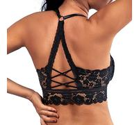 KOEMCY Reggiseno in Pizzo da Donna Halter Brassiere Senza Ferretto Push up Bralette Profondo Scollo a V Reggiseno Senza Cuciture Bustino Top (Nero,M)