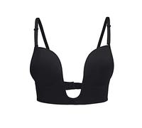 KOEMCY Reggiseno Schienale Scoperta da Donna Reggiseno a Forma di U Senza Ferretto Push up Bralette Profondo Scollo a V Reggiseno Senza Cuciture Removibile Imbottita Biancheria Intima (Nero,A)
