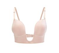 KOEMCY Reggiseno Schienale Scoperta da Donna Reggiseno a Forma di U Senza Ferretto Push up Bralette Profondo Scollo a V Reggiseno Senza Cuciture Removibile Imbottita Biancheria Intima (Beige,B)